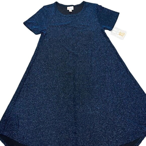 Vintage Blue Metallic Sparkle Glitter LuLaRoe Carly XS Hi Lo Tunic - Picture 5 of 7
